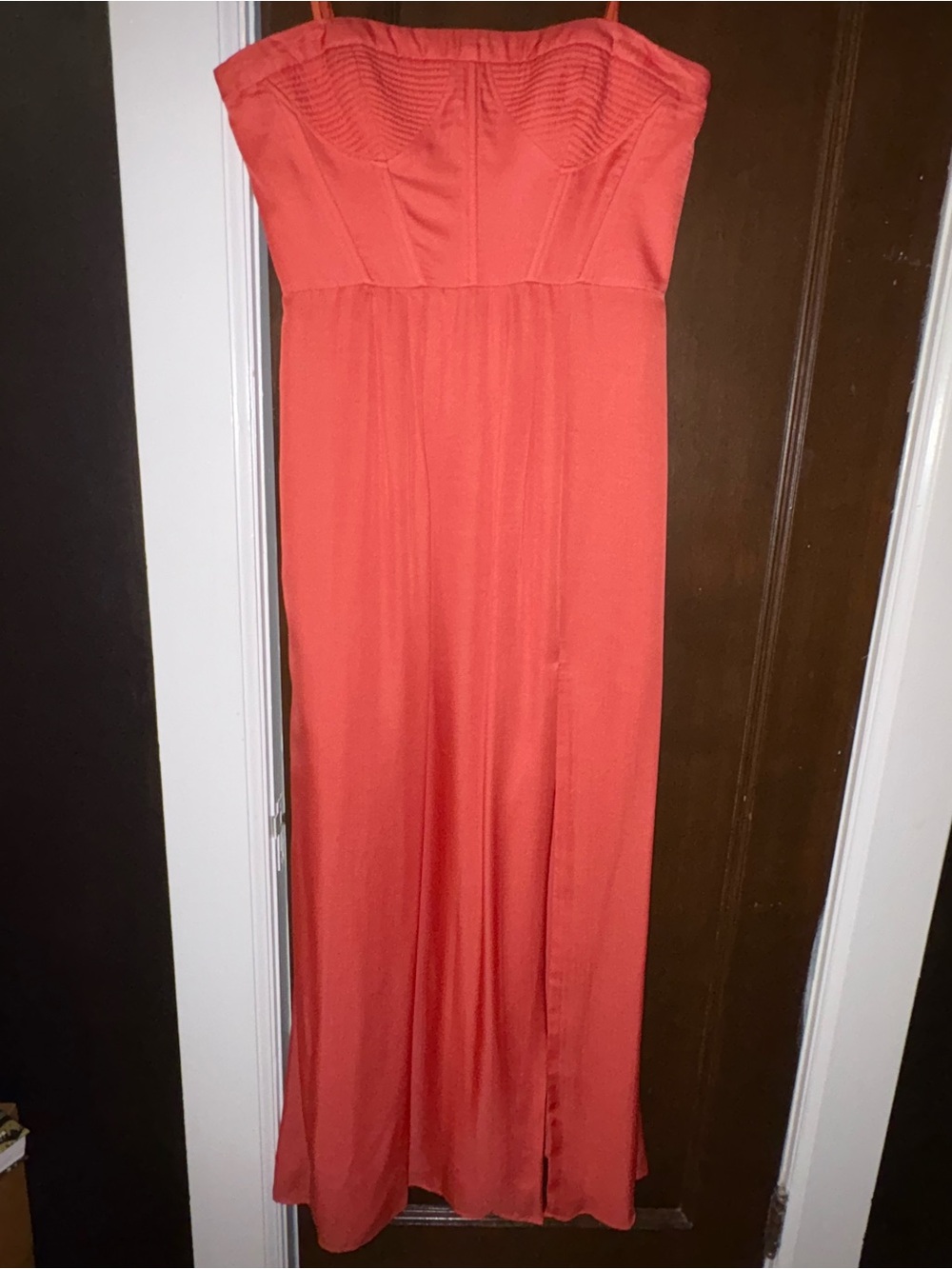 BCBGMaxAzria Strapless Coral-Orange Maxi Dress